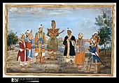 Eight Men in Indian and Burmese Costume, circle of Ghulam ‘Ali Khan, Main support: Ink, opaque watercolor, and gold on paperMargins: Gold on dyed paper